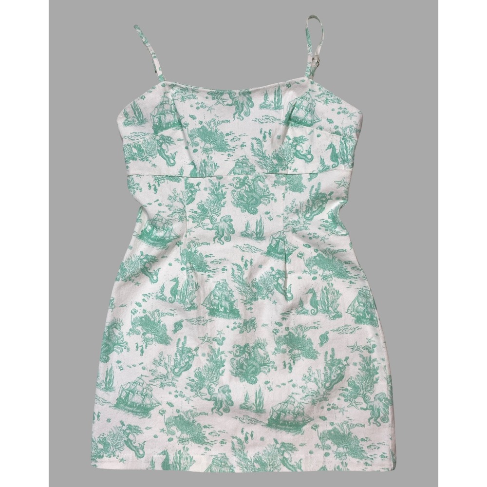 Avec Les Filles Nautical Toile Mermaid Mini Dress Mint Green White Size 10 NEW - Picture 10 of 12